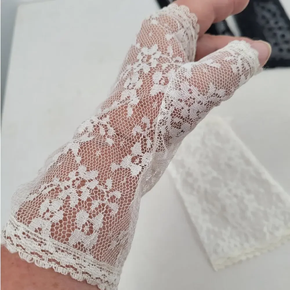 Vintage 80s Madonna Glam Polka Dot Lace Mesh Sheer Costume Gloves